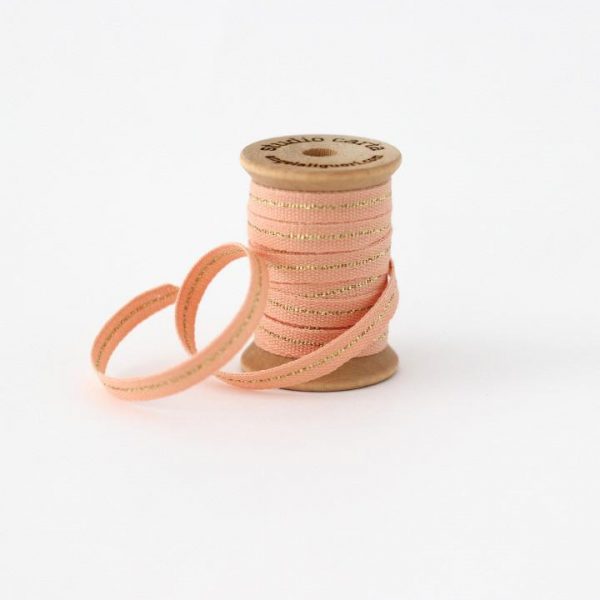Studio Carta Mettalic Line Cotton Ribbon, 5 meters - Peach & Gold