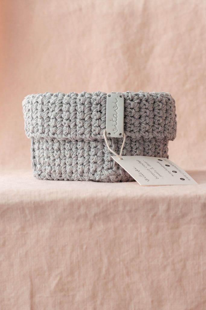 Medium Handmade Crochet Basket - Grey