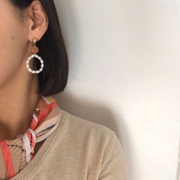 Caramel Pearl Hoop Earrings