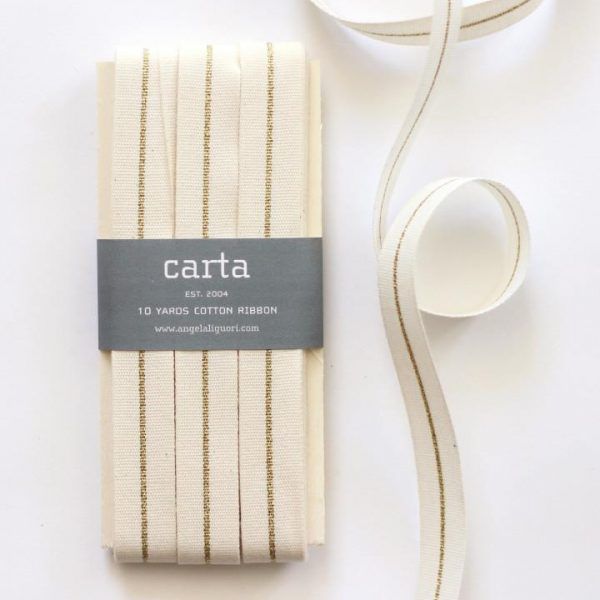 Studio Carta Metallic Line Ribbon, 10 meters paddle – Natural & Gold