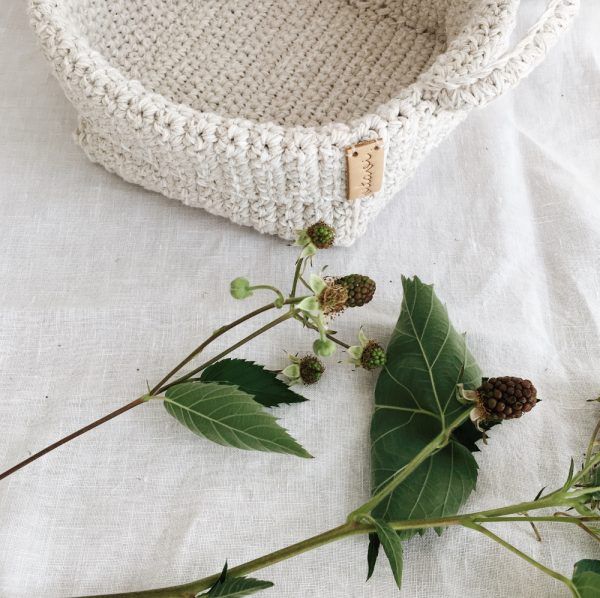 Handmade Crochet Basket With Handles - Cream
