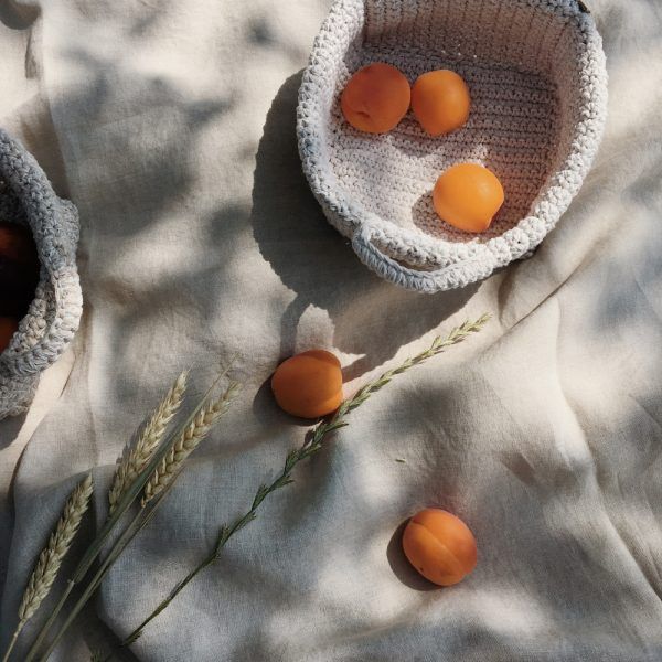 Handmade Crochet Basket With Handles - Cream