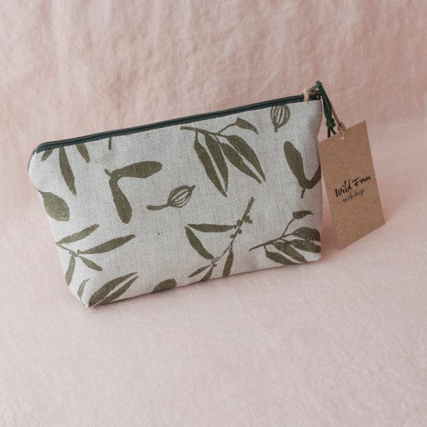 "Olive" Hand-Printed Linen Beauty Pouch