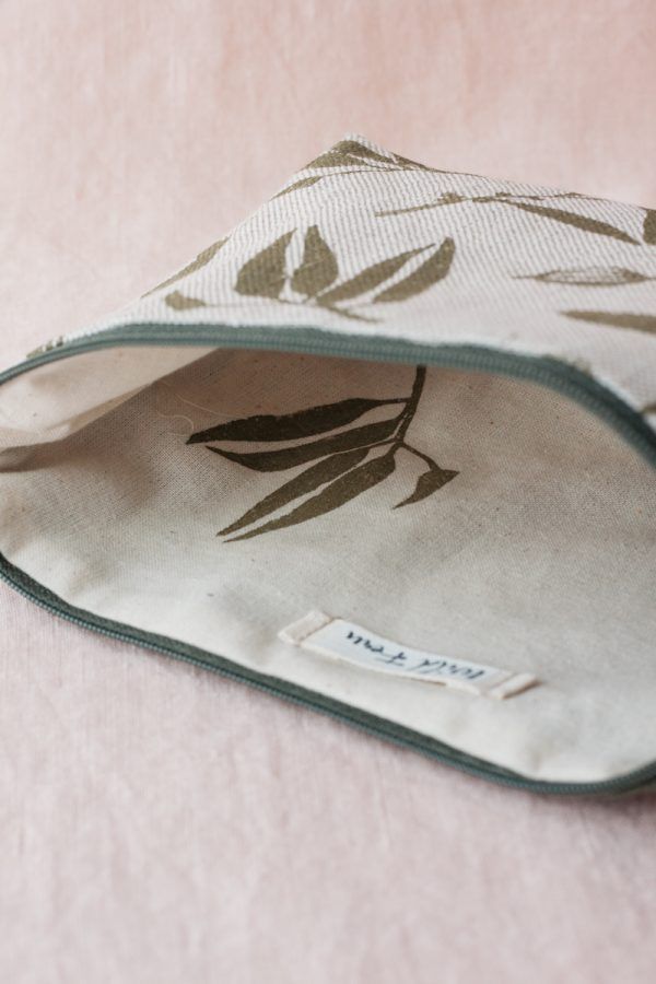 "Olive" Hand-Printed Linen Beauty Pouch