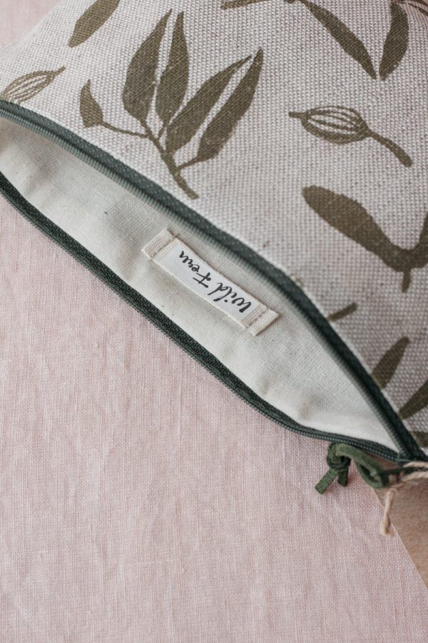 "Olive" Hand-Printed Linen Beauty Pouch