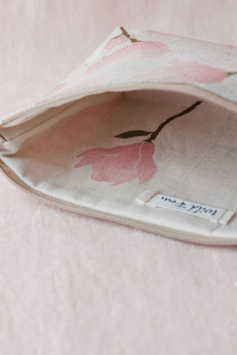 "Magnolia" Hand-Printed Linen Beauty Pouch