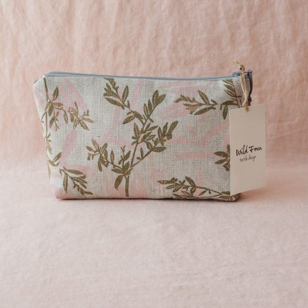 "Blossom" Hand-Printed Linen Beauty Pouch