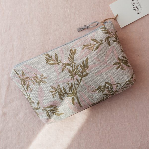 "Blossom" Hand-Printed Linen Beauty Pouch