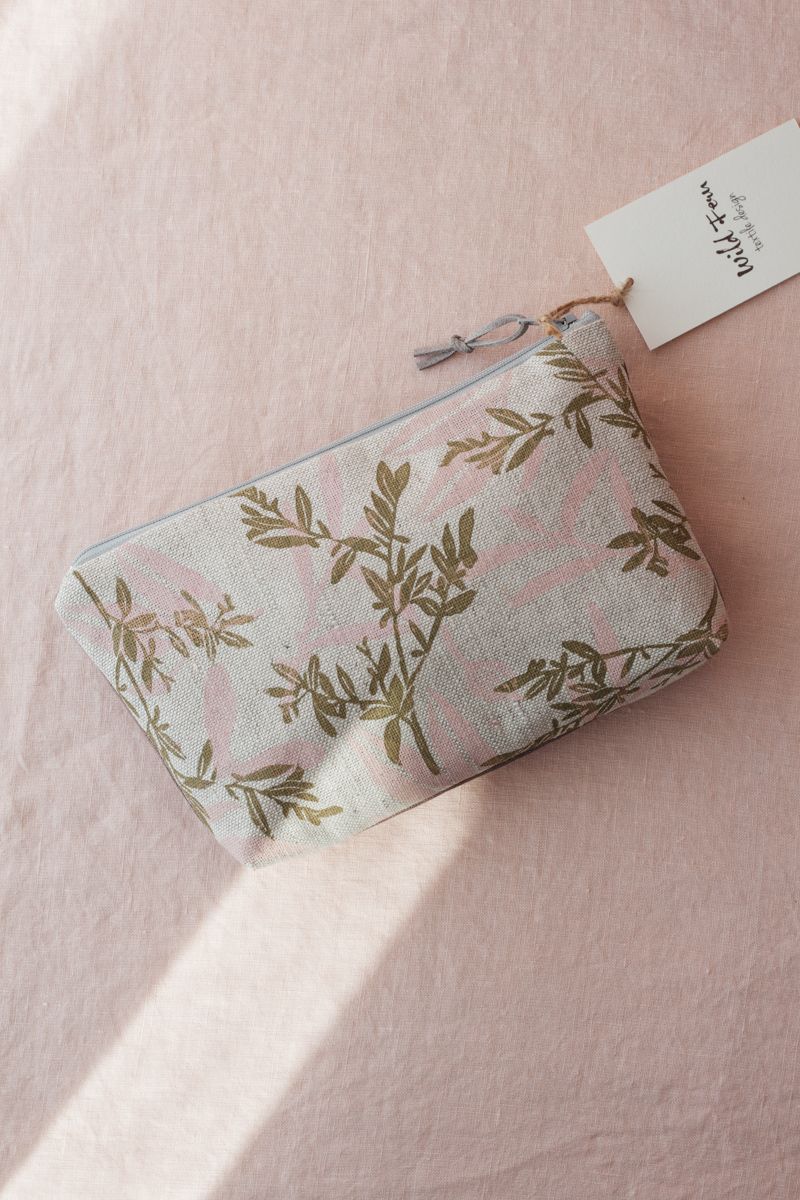 "Blossom" Hand-Printed Linen Beauty Pouch