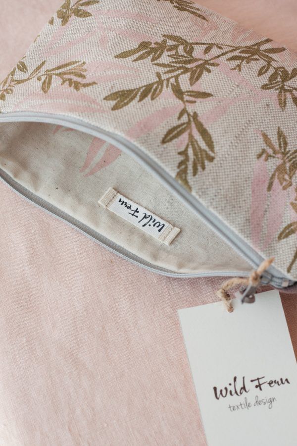 "Blossom" Hand-Printed Linen Beauty Pouch