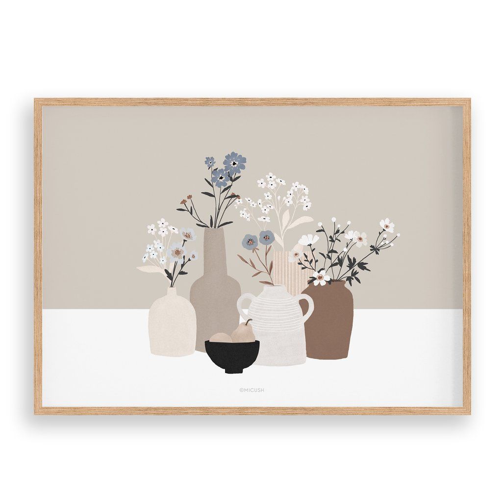 Light Brown Pottery And Flowers Art Print