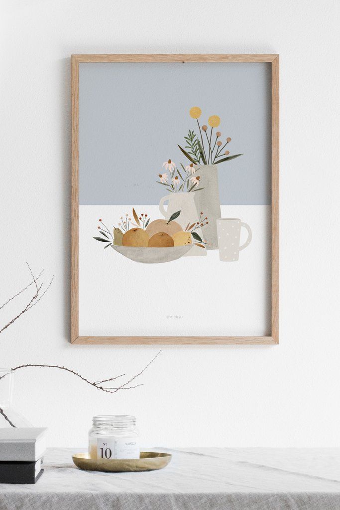 Light Blue Pottery And Flowers Art Print
