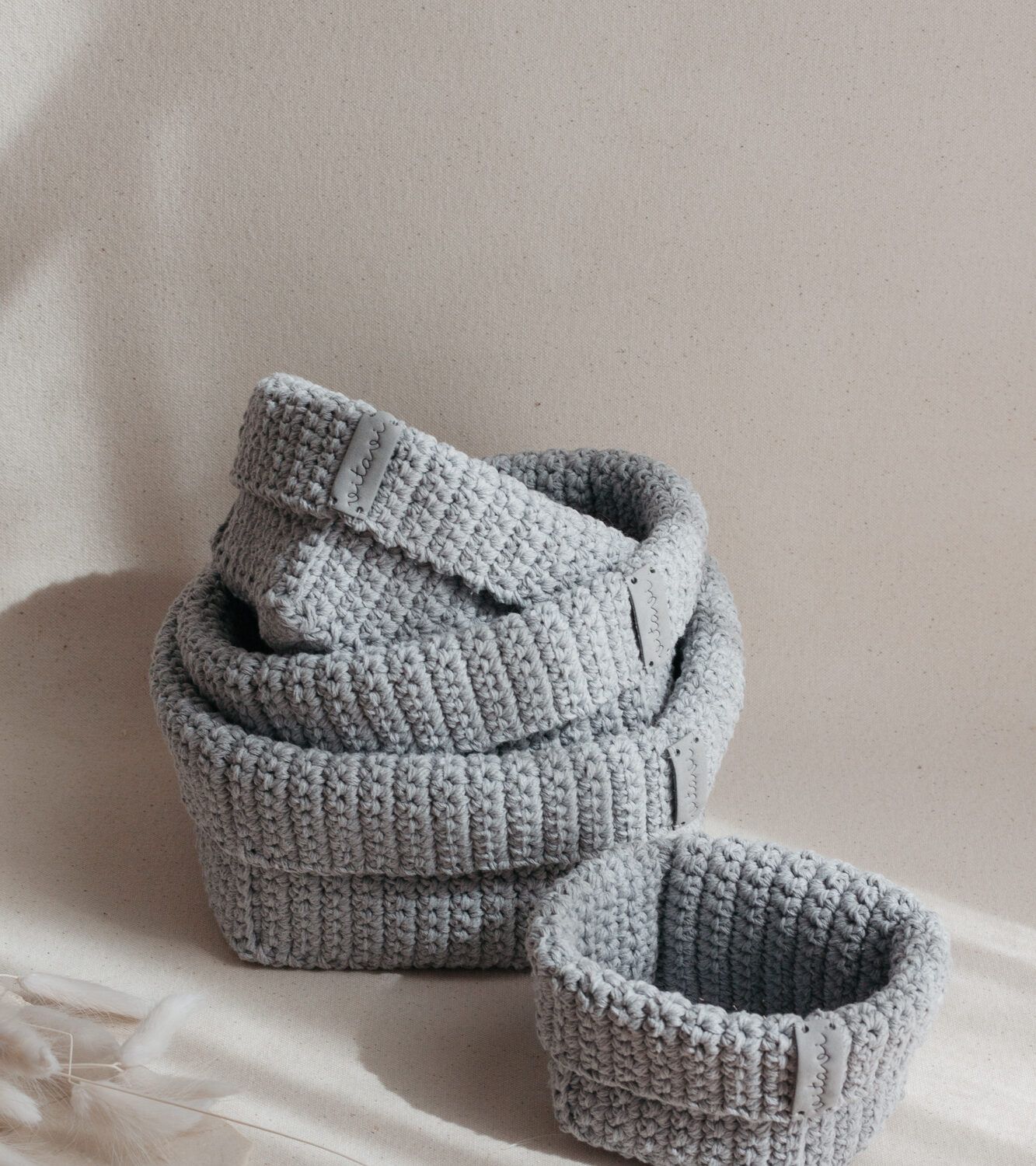 Set of 4 Crochet Baskets - Grey