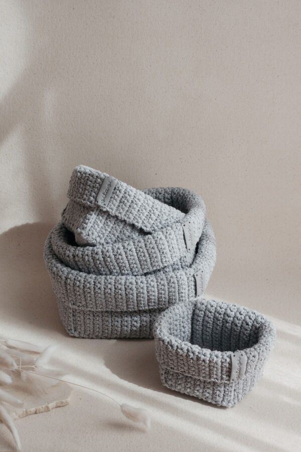 Set of 4 Crochet Baskets - Grey