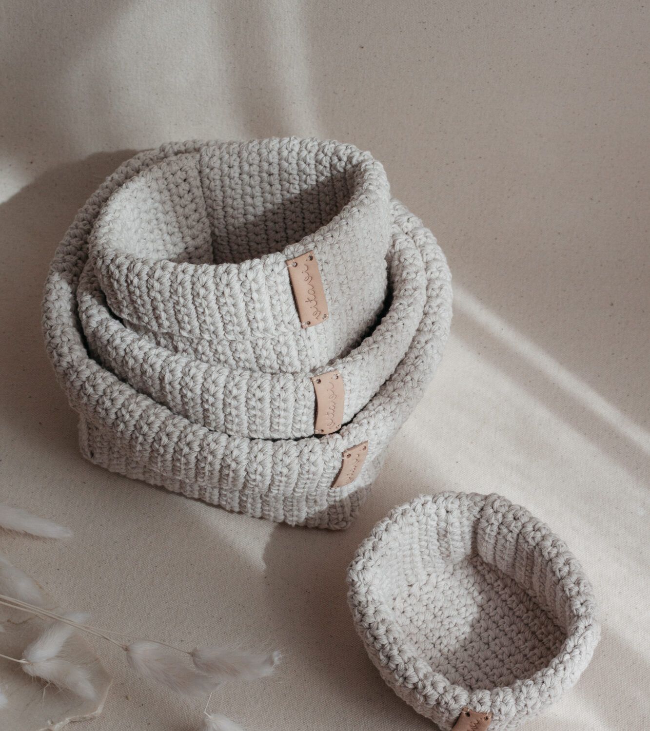 Set of 4 Crochet Baskets - Cream