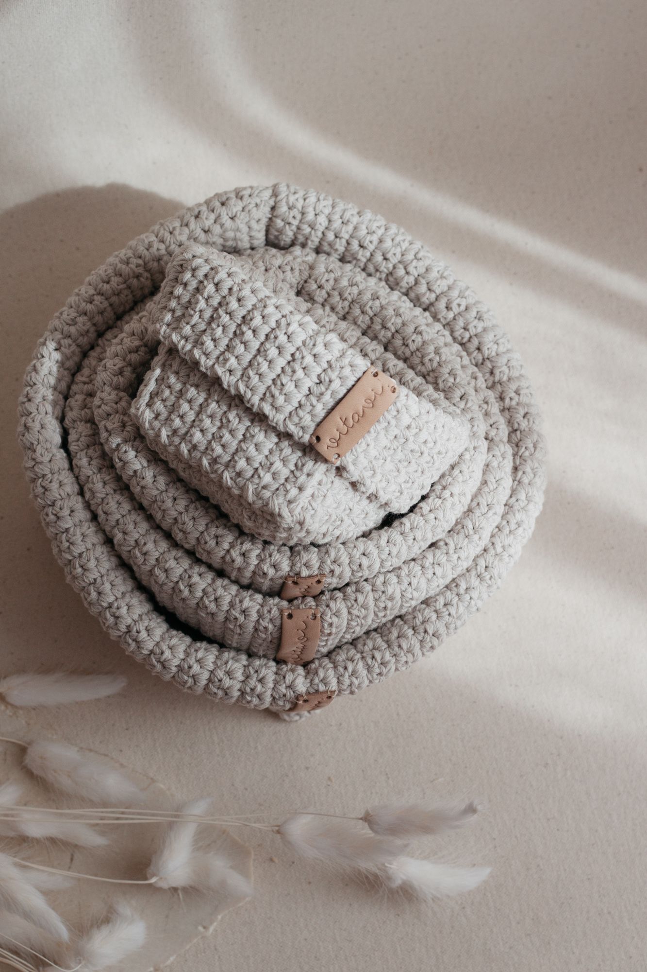 Set of 4 Crochet Baskets - Cream