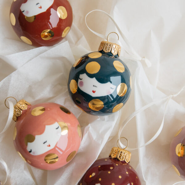 Marinski Christmas Bauble - Blue with Big Golden Dots