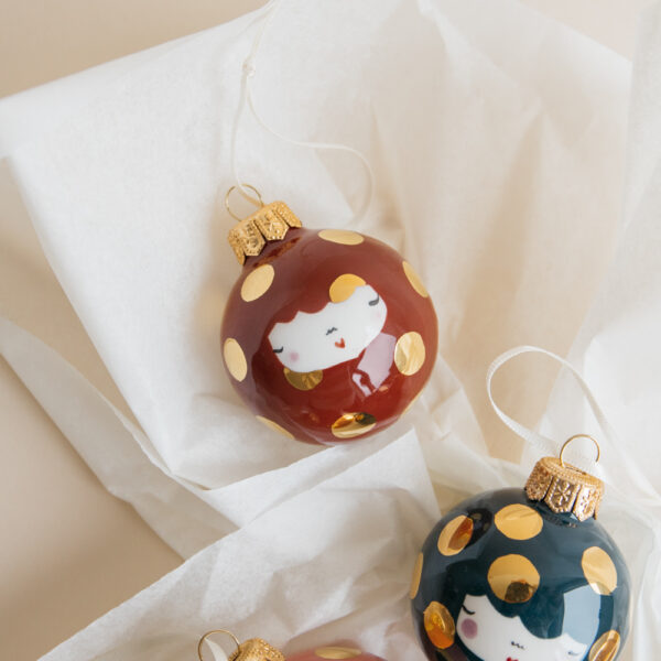 Marinski Christmas Bauble - Cinnamon with Big Golden Dots