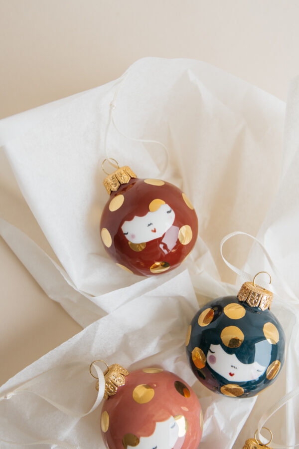 Marinski Christmas Bauble - Cinnamon with Big Golden Dots