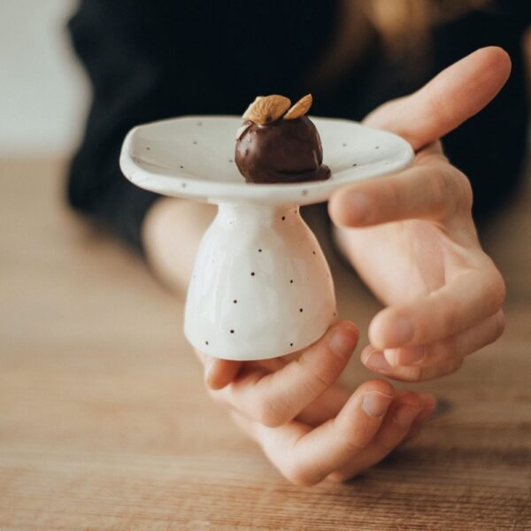Small Handmade Ceramic Cookie Stand - Polka Dot