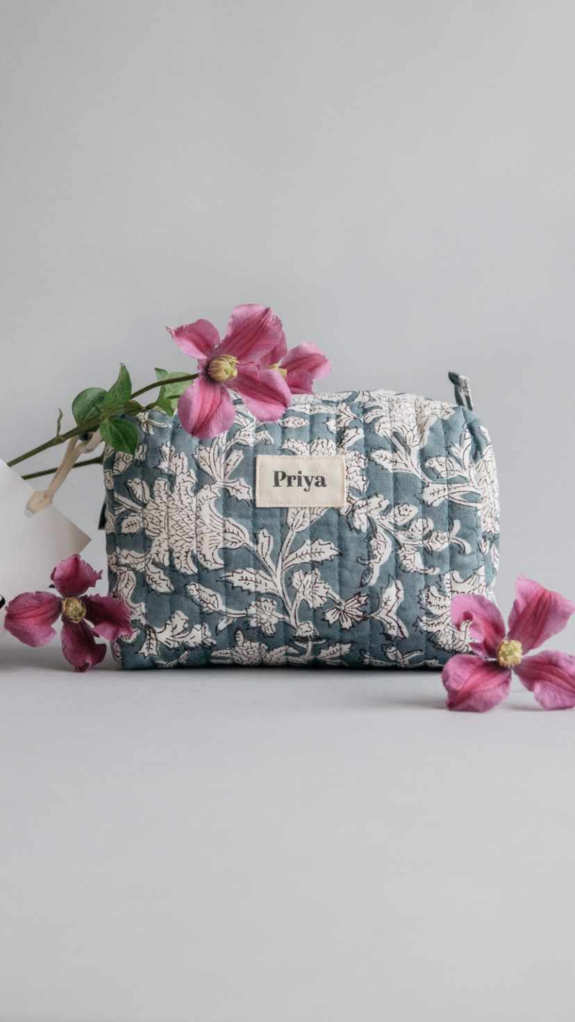 Priya Smoky Blue Small Beauty Bag