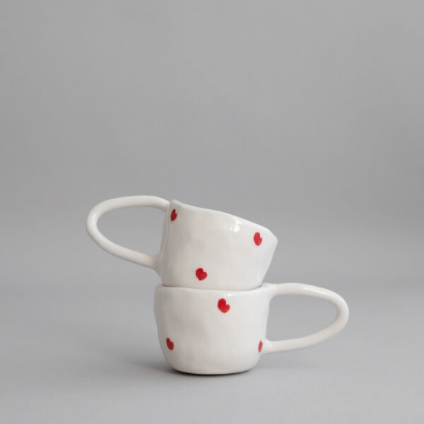 Terra Handmade Ceramic Espresso Mug - Red Hearts