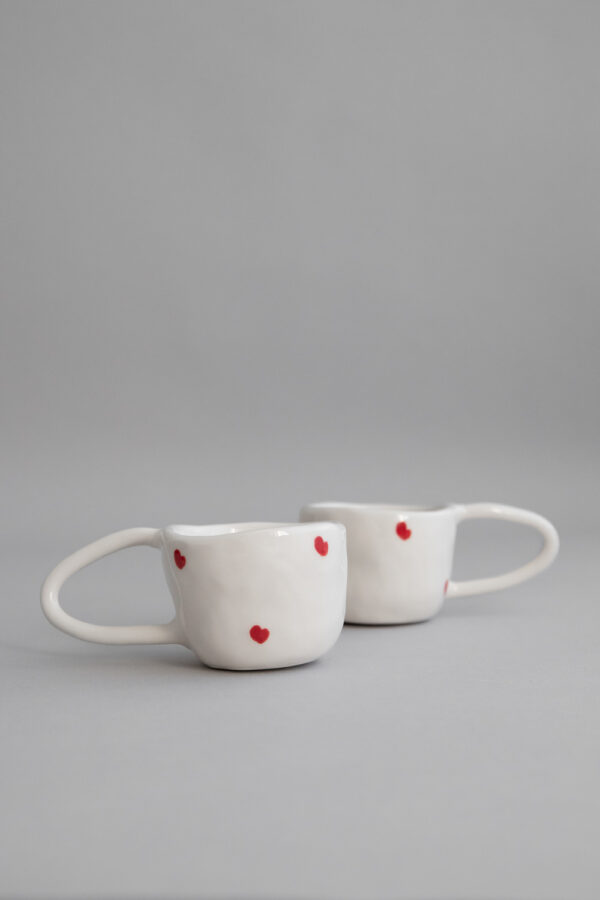 Terra Handmade Ceramic Espresso Mug - Red Hearts
