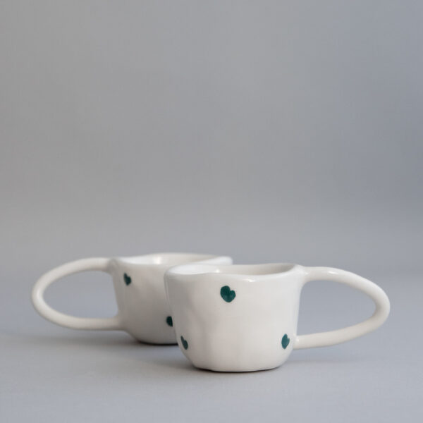 Terra Handmade Ceramic Espresso Mug - Blue Hearts