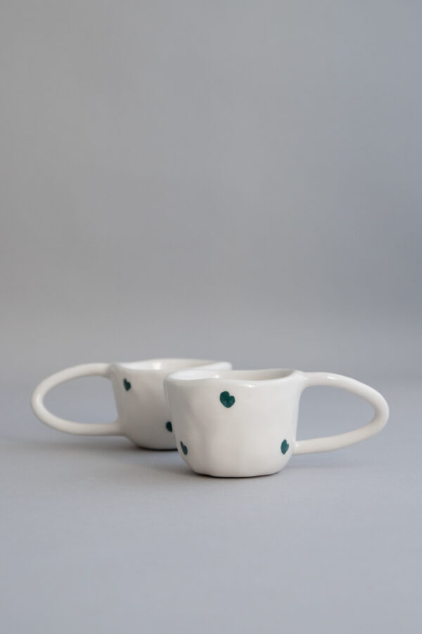 Terra Handmade Ceramic Espresso Mug - Blue Hearts