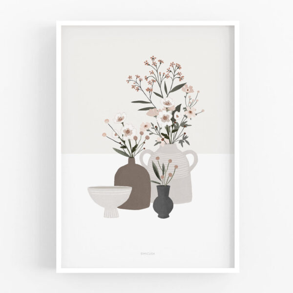 Beige Pottery And Flowers Art Print
