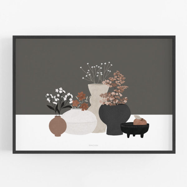 Brown Pottery And Flowers Art Print