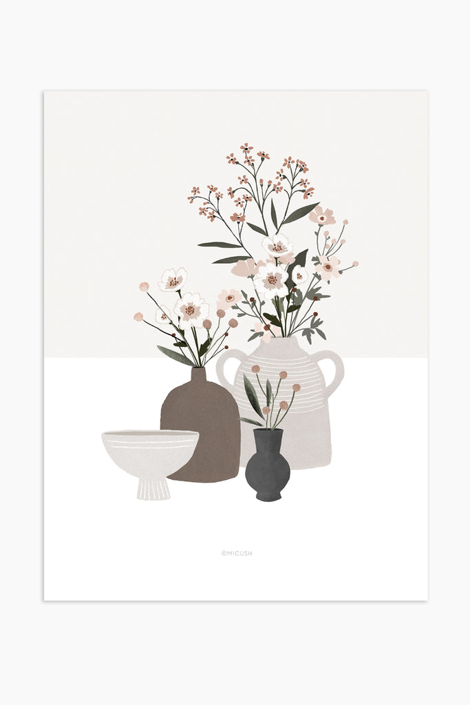 Beige Pottery And Flowers Art Print