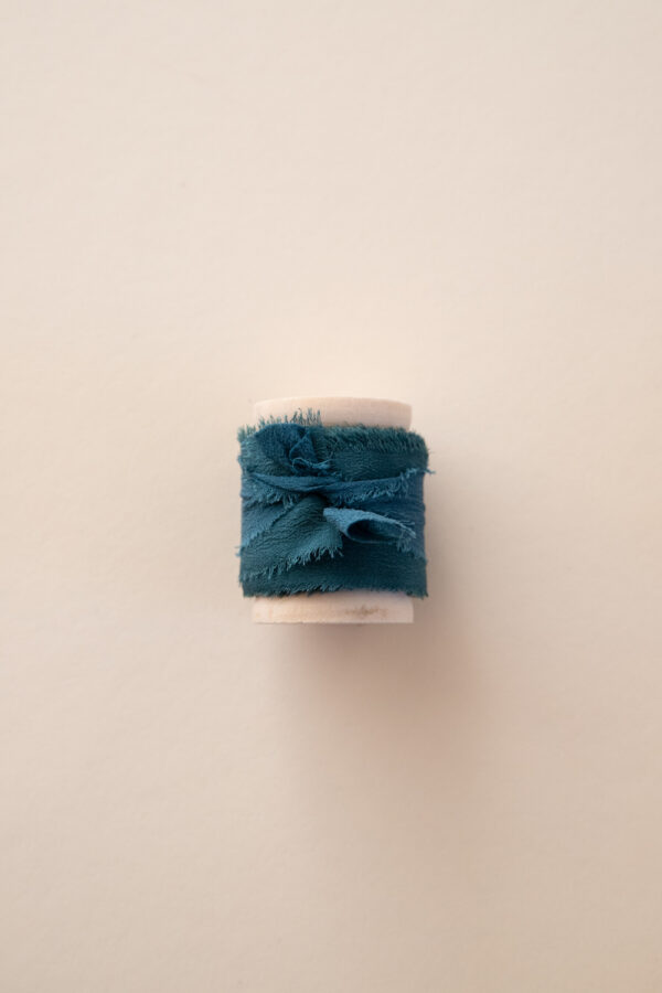 Hand Dyed Crepe Silk Ribbon - Blue Duck