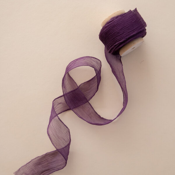 Hand Dyed Mousseline Crepon Silk Ribbon - Plum