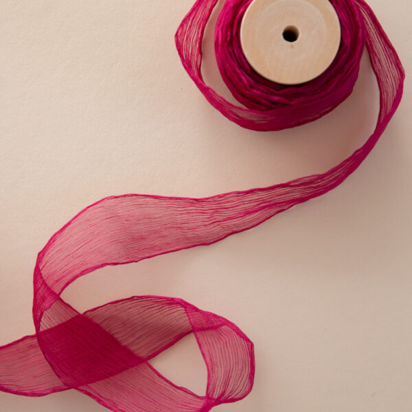 Hand Dyed Mousseline Crepon Silk Ribbon - Raspberry