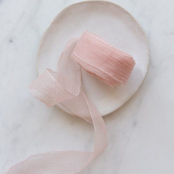 Hand Dyed Mousseline Crepon Silk Ribbon - Light Pink