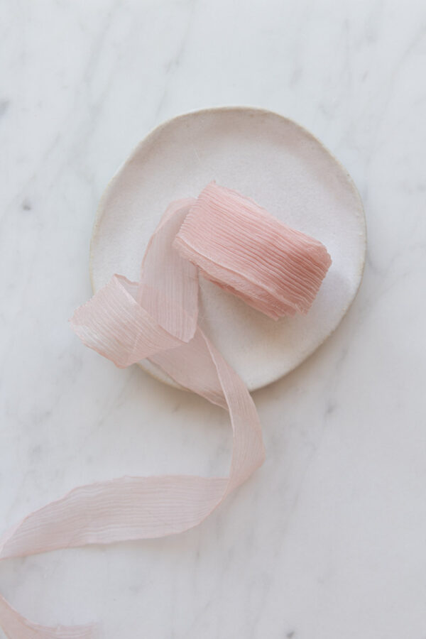 Hand Dyed Mousseline Crepon Silk Ribbon - Light Pink
