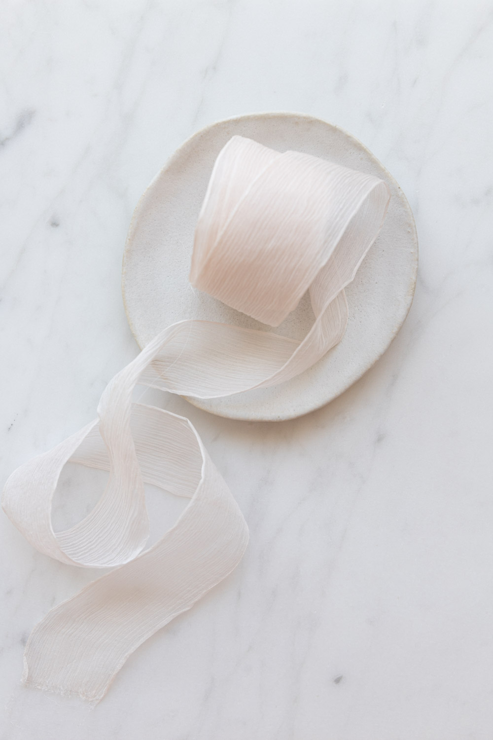 Hand Dyed Mousseline Crepon Silk Ribbon - Nude