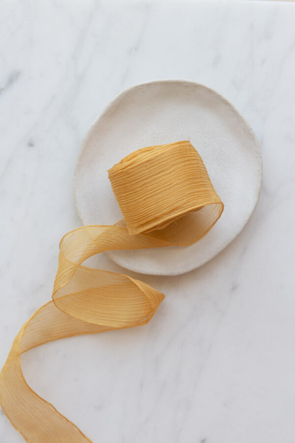 Hand Dyed Mousseline Crepon Silk Ribbon - Warm Yellow