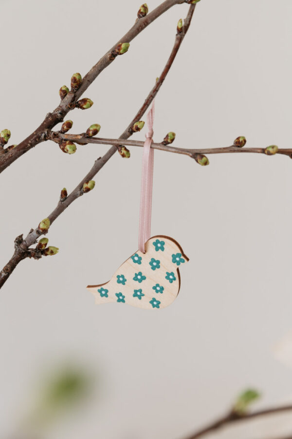 Hand-Painted Wooden Easter Bird - Green