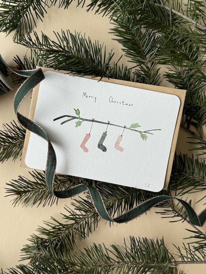 "Twig" Original Watercolor Christmas Postcard