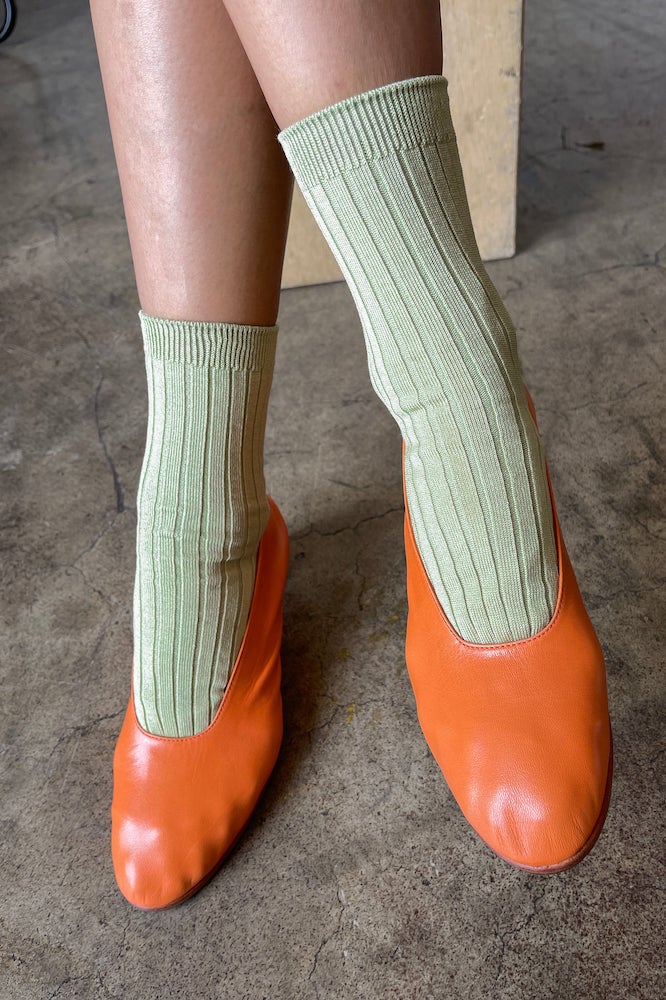 Her Cotton Rib Socks - Avocado