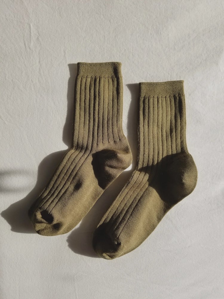 Her Cotton Rib Socks - Pesto