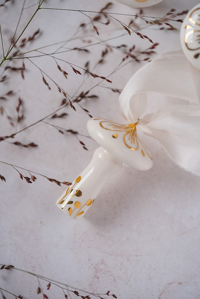 Marinski Ceramic Fairy Mushroom Ornament - White