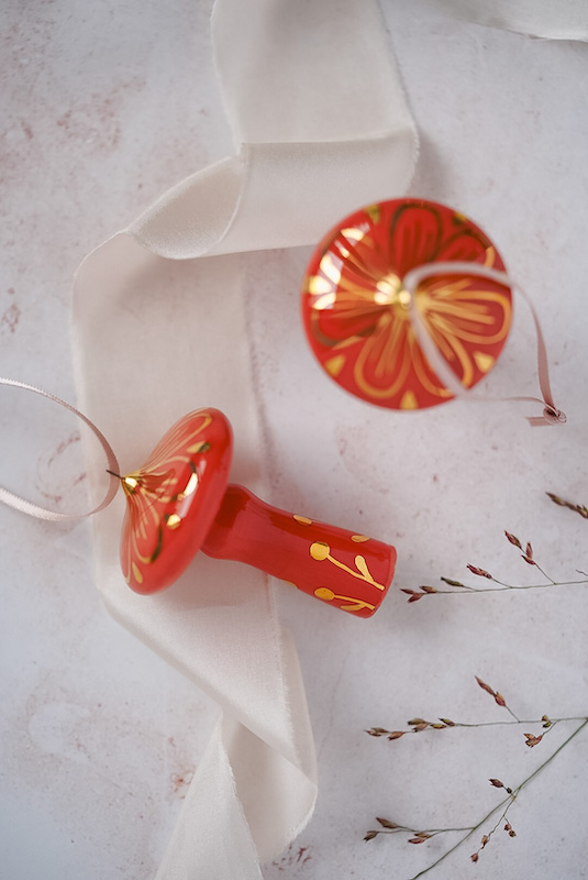 Marinski Ceramic Fairy Mushroom Ornament - Red