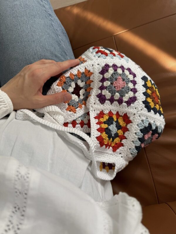 Granny Square Crochet Bag - White
