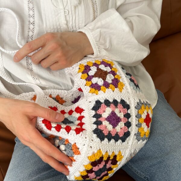 Granny Square Crochet Bag - White