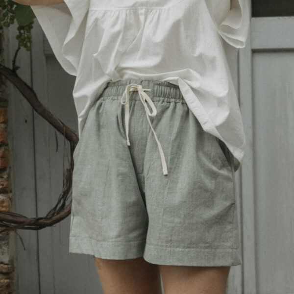 Zoe Textured Cotton Shorts - Sage Green