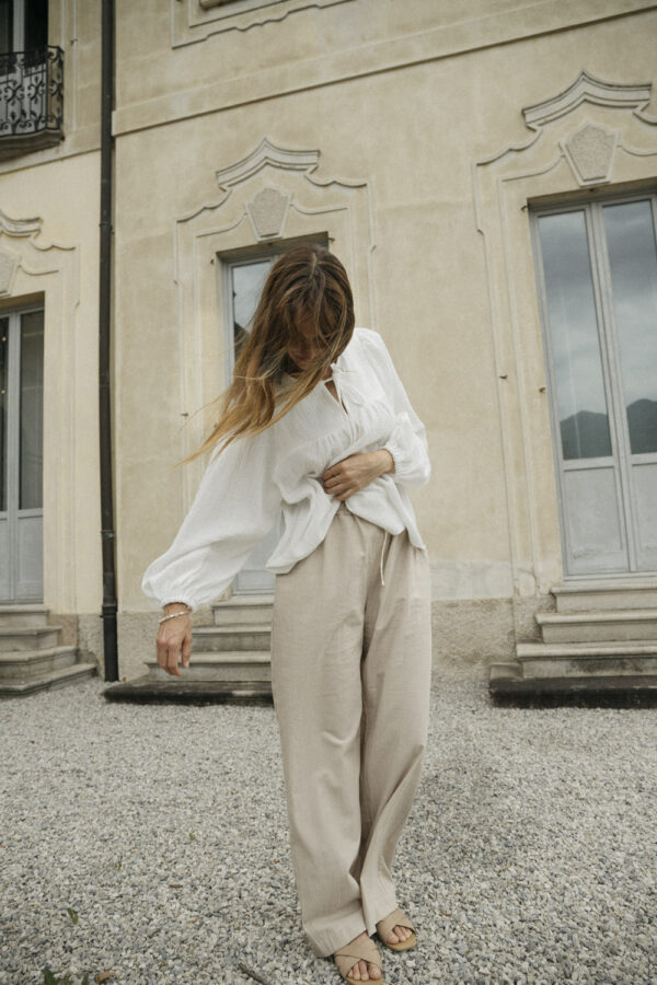 Zoe Textured Cotton Wide Leg Pants