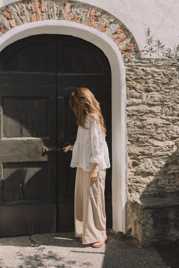 Zoe Textured Cotton Wide Leg Pants